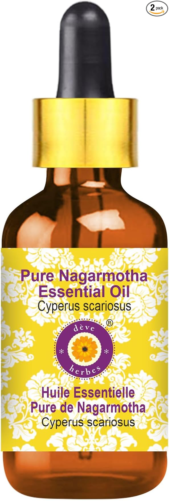 Deve Herbes Pure Nagarmotha Essential Oil (Cyperus scariosus) with Glass Dropper Steam Distilled 15ml (0.50 oz)
