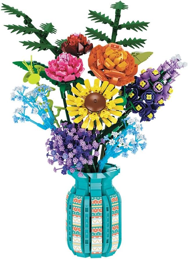Pashion Sunflower Building Set DIY – 1583 PCS Artificial Flower with Vase, Creative Home Decor & Gift for Women, Adults