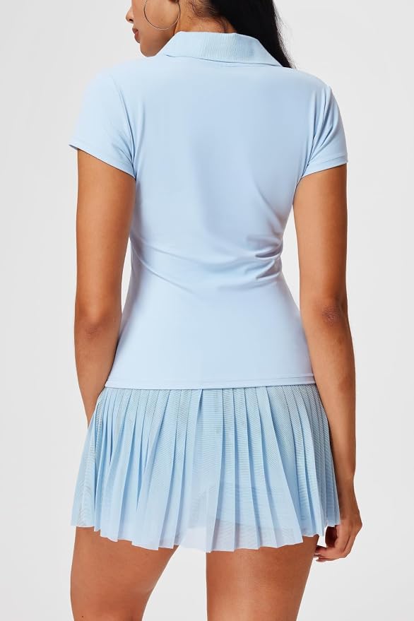 Mudere 2 Piece Golf Outfits for Women Tennis Skirt Set Built-in Shorts | Deep V-Neck Lapel, Silky Breathable High Stretch Fabric, Side Pockets, Activewear, Athletic Wear