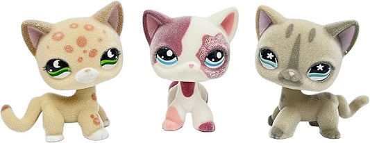 3pcs/Set Custom Flocked Pet Shop Toys Short Hair Cat Kitten Collie Great Dane Cocker Spaniel Dachshund Puppy Dog OOAK Compatible with LPS (#852 and 2291 and 468)