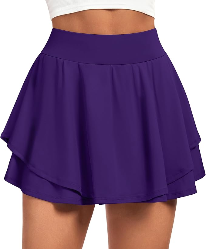 IUGA Tennis Skirt Pleated Skorts for Women with Pockets Skirts for Women | Double Ruffle Skort , Built-In Shorts, 2 Pockets, Tummy Control Breathable, Quick-dry, for Golf, Athletic, Running, Workout