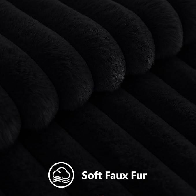decorUhome Fall Faux Fur Throw Pillow Covers 16x16 Set of 2 Black | Decorative Soft Cozy Striped Plush Modern Farmhouse Boho Couch Pillow Cases Velvet Back for Sofa Bed Living Room Home Decor