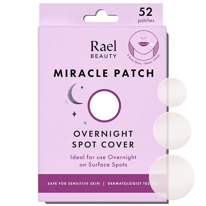 Rael Pimple Patches - Miracle Overnight Spot Cover, Thicker & Extra Adhesion, Hydrocolloid Acne Pimple Patch for Face, Zits & Blemishes, Korean Skin Care, 3 Sizes (52 Count)