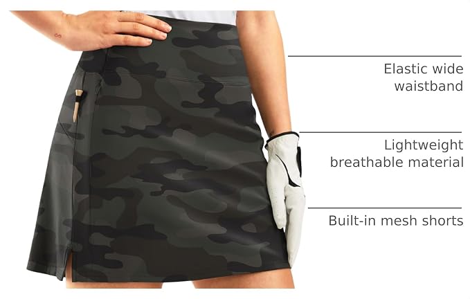 16" Golf Skirt with 2 Zipper Pockets | Tee Holder, Mesh Shorts, High Waisted, Casual, Pickleball, Athletic, Tennis, Skorts for Women