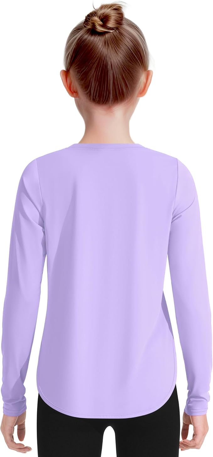 JOCMIC Girls Long Sleeve Shirts Kids Athletic Quick Dry UPF 50+ Sun Shirt Basic Tees for Gym Yoga Tops