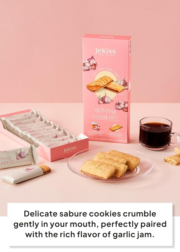 Korean Food Jeju Garlic Sable Cookies, Sweet & Savory, Butter, 10 Pack
