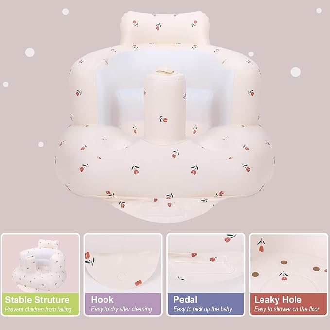 AirSwim Inflatable Baby Chair, Inflatable Baby Seat for Babies 3 Months and Up, Summer Blow Up Chair with Built in Air Pump, Infant Floor Seats for Learning to Sit, Palying, Camping, Tulip