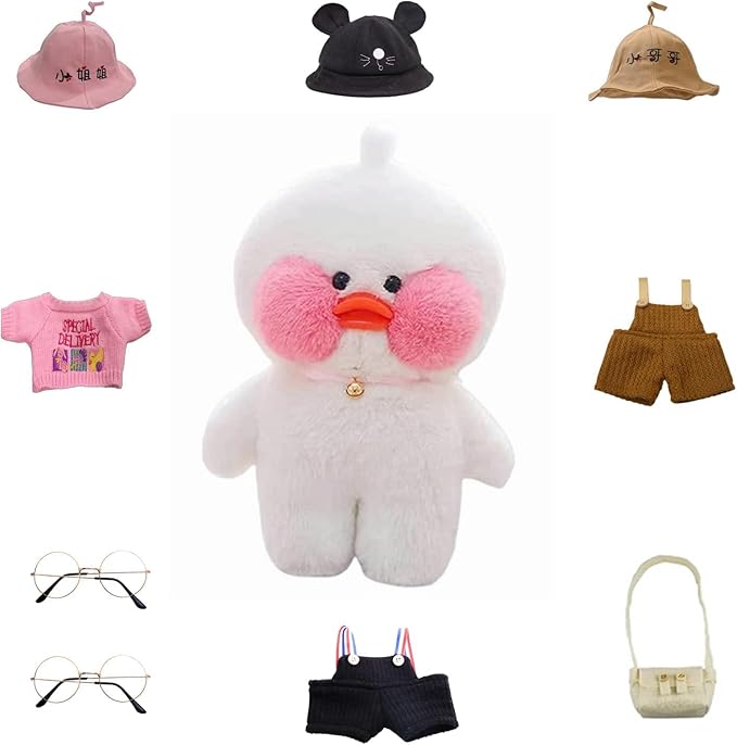 Duck Stuffed Animal Toy with 9 Outfits and Accessories to Match DIY Dress Up Clothes for Duck Plush Toy for Kids (White Duck - Handsome Suit)