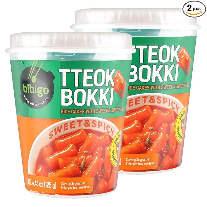 BOX OF LIFE BIBIGO Tteokbokki Cup Rice Cake with Sweet & Spicy Sauce (Sweet & Spicy, Pack of 2)