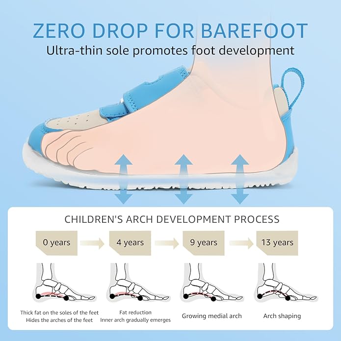 Toddler Wide Toe Box Barefoot Shoes Boys Girls Sneakers Zero Drop Kid Tennis Running Shoes Lightweight Non-Slip Comfortable Leather First Walking Shoe Outdoor Activities School