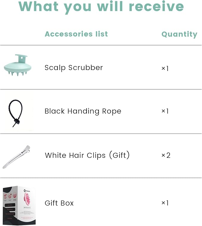100% Silicone Scalp Massager,Scalp Scrubber for Hair Growth,Mint Green | 1 PCS Gift Box,2 Seamless Hair Clips Included,Soft-touch Grip,Quick lathering,Anti-Dandruff, Wet & Dry Use for All Hair Types