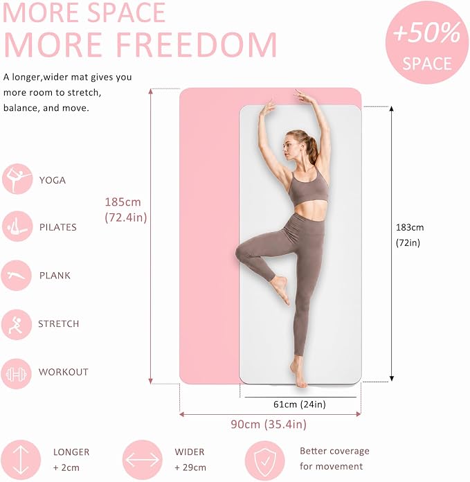 Thick and Wide Yoga Mat 72''x24''/35''(8mm/10mm) for Women and Men, Durable & Cushioned Yoga Mat with Carrying Strap for Pilates, Stretching and Home Workout