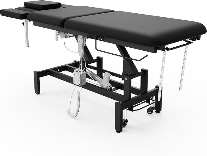 Electric Spine Massage Table, 2 Motors Hydraulic Electric Lift Adjustable Waist and Height Lifting Functions for Treatment/Physical Therapy/Spinal Massage/Facial Spa/Waxing/Tattooing - Black