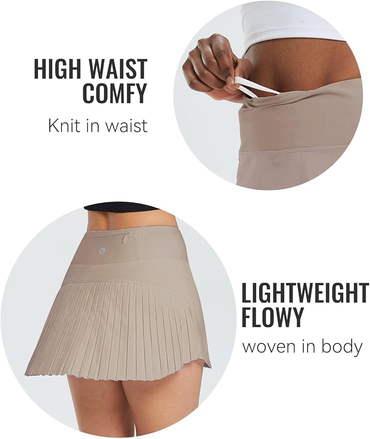 baleaf Tennis Skirt Pleated Golf Skorts with 3 Pockets | 14", Built in Shorts, High Waisted, Anti-slip Strip, Lightweight, for Athletic, Workout, Pickleball, Skorts for Women