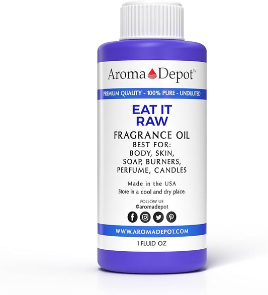 Aroma Depot 1oz. Eat It Raw Fragrance Oil, Perfume, Skin Oil, Scented Oil.Can be Used for Candles, Bath Bombs, Body Butter, Creams, and lotions. Works for diffusers, Burners, or heaters.