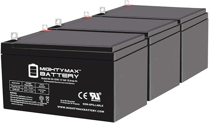 Mighty Max Battery ML15-12NB 12V 15AH Replacement Battery Compatible with Little Tikes H2 Toy Car - 3 Pack