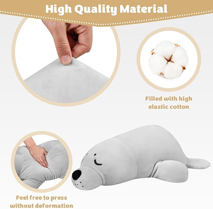 My OLi 18'' Seal Stuffed Animal Pillow Plush Toy Cuddle Pillow Plushies Stuffed Seal Plush Pillow Soft Hugging Pillow Plush Toys Gift for Kids Adults