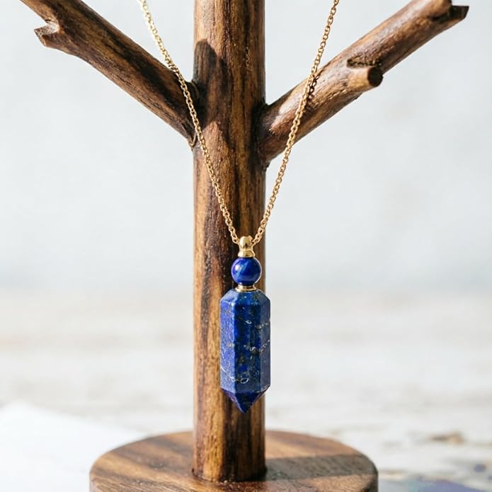 YGLINE Perfume Bottle Necklace,Essential Oil Bottle Pendant,Hexagon Prism Bottle Pendant,Various Gemstones,Healing Stones,Women Gifts
