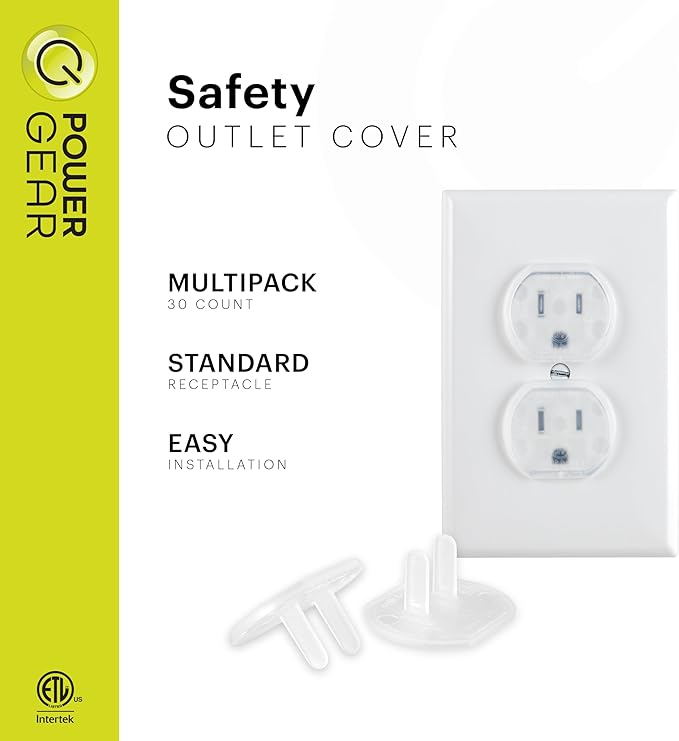 Power Gear Child Safety Electrical Outlet Covers, Tamper‑Resistant Plug Protectors for Standard Wall Outlets, Baby‑Proof & Child‑Proof Safety Caps, Clear, 30 Pack, 51175