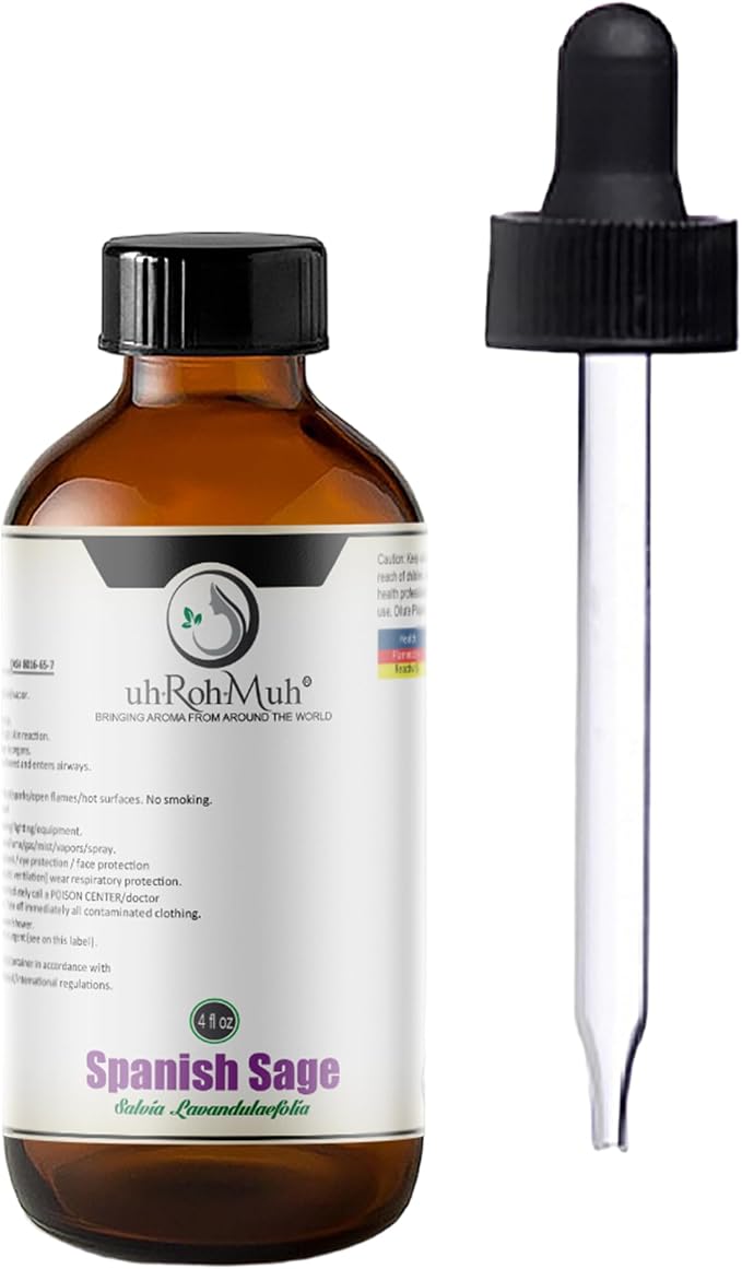 USDA Certified Organic Spanish Sage Essential Oil || Pure & Unadulterated || Therapeutic Quality || Spain - 4oz w/Pipette