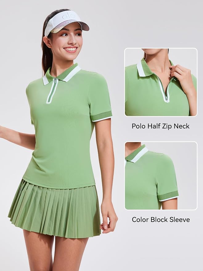 Tennis Skirt Sets for Women Zipper Color Block High Waisted Golf Polo Two Piece Skirt Set Women 2 Piece Outfits