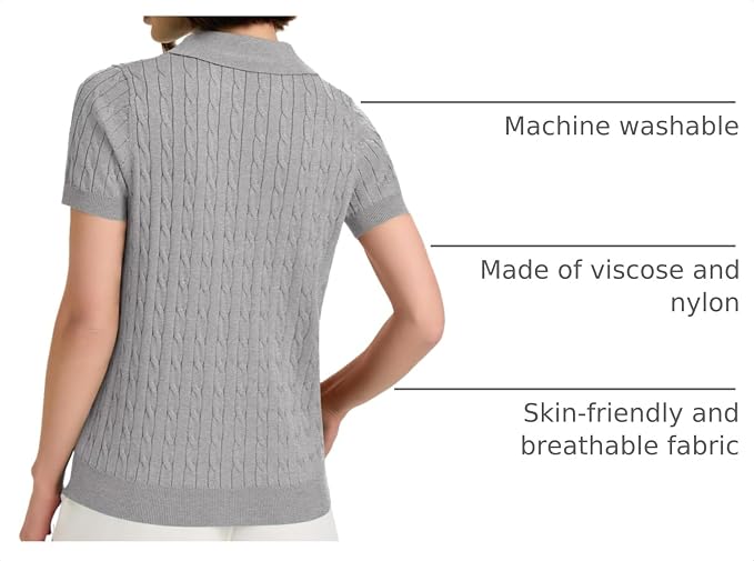 Micoson Womens Short Sleeve Sweater Tops Lapel V Neck Polo Shirts 2026 | Summer Cable Knit Loose Blouses, Business Casual Outfits