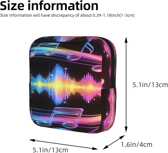 Women Period Bag with Zipper, Compact Polyester Sanitary Napkin Storage Pouch Colorful Music Notes, Feminine Care Organizer for Purse Travel