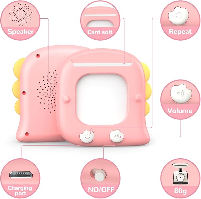 Kidzdo Dinosaur ABCs Learning Toys with 254 Words Talking Flash Cards, Birthday Present for 2 3 4 5 6 Years Old Girls, Pocket Speech Language Therapy Toys for Toddlers Ages 2-6, Pink