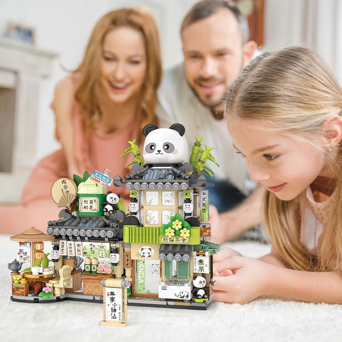 City Tea House Building Blocks Set, Openable Panda Construction Tea Shop Building Toys for Boys Girls Age 8+, 860pcs Mini Bricks