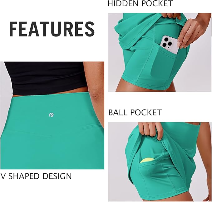 PINSPARK 14" Womens Tennis Skirt High Waisted Golf Skort with 2 Pockets | Built-in Shorts, A Line, Tummy Control, Stretchy, Casual, Mini, Workout, Pickleball, Running, Skort for Woman