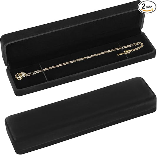 KUKUVR 2 Pcs Velvet Necklace Gift Box, Long Jewelry Storage Holder Case for Chain Pendant Bracelet Engagement Birthday Anniversary (Black)
