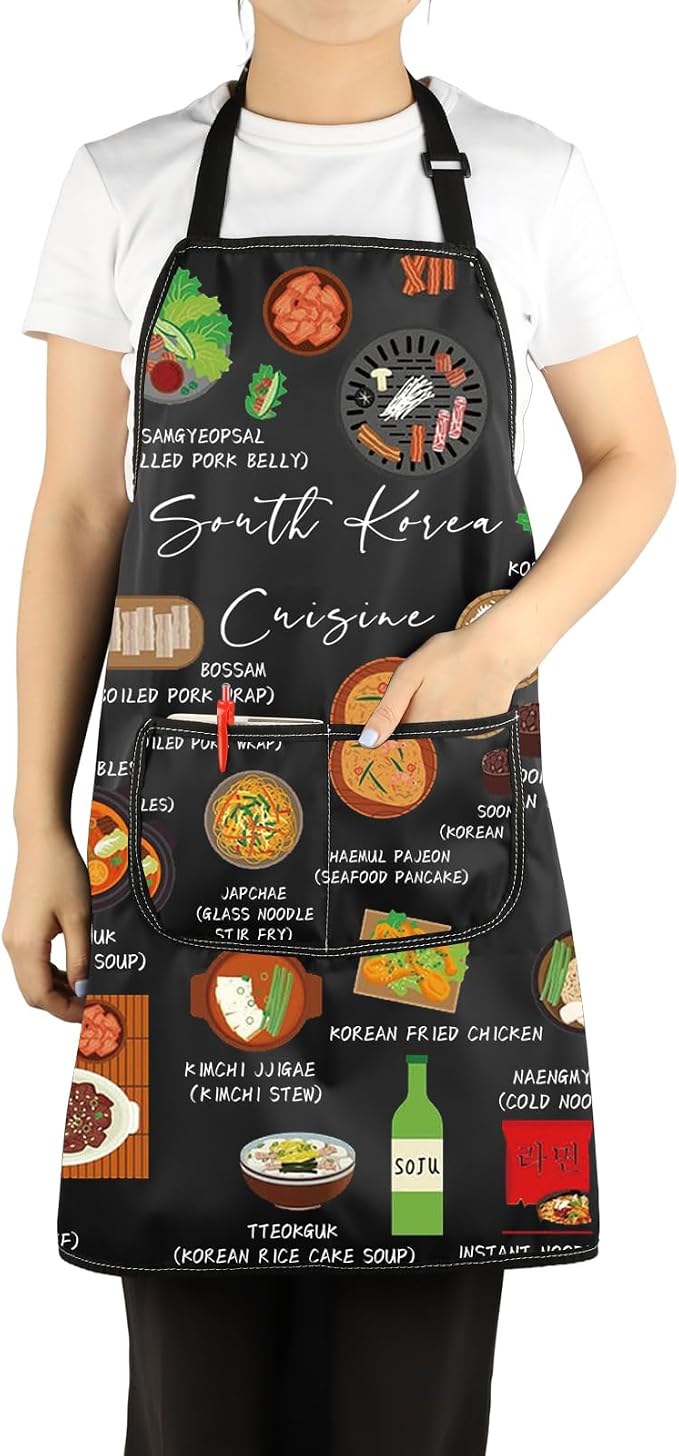 VAMSII South Korea Lover Gift South Korea Cuisine Apron With Pockets South Korea Food Lover Gift South Korea Merch