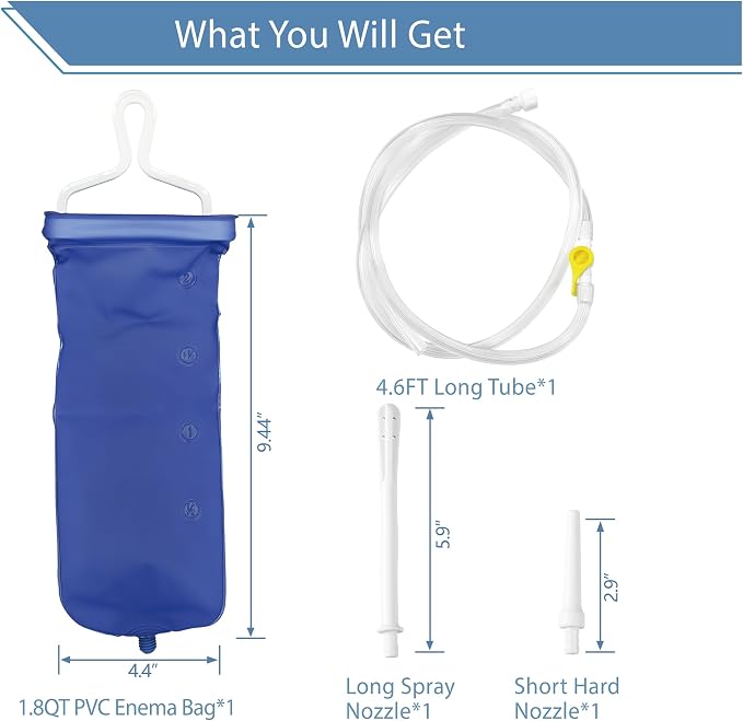 TopQuaFocus 2L Enema Kit Home Coffee Enema Irrigator Set for Men and Women Colon Cleaning Portable Travel Enemas Bag Kit for Colonic Cleanse 4.59 FT Hose