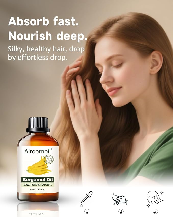 Pure Bergamot Essential Oil – 100% Natural Citrus Oil for Diffuser, DIY Candles, Soap Making, Massage & Aromatherapy, 4 fl oz (120 ml) Large Capacity – Fresh Uplifting Scent