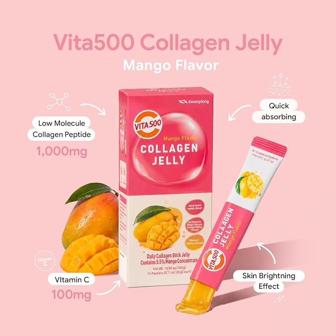KWANGDONG Vita500 Marine Collagen Stick Jelly, Mango, 20g x 15 Sticks