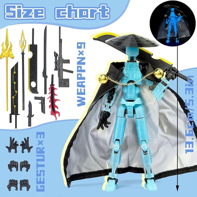 Assembly Completed T13 Action Figures,T 13 Action Figure, Robo 13 3D Printed Action Figure - The Ultimate Hero for Action-Packed Playtime,5.2 Inch (Blue (Glows in The Dark))