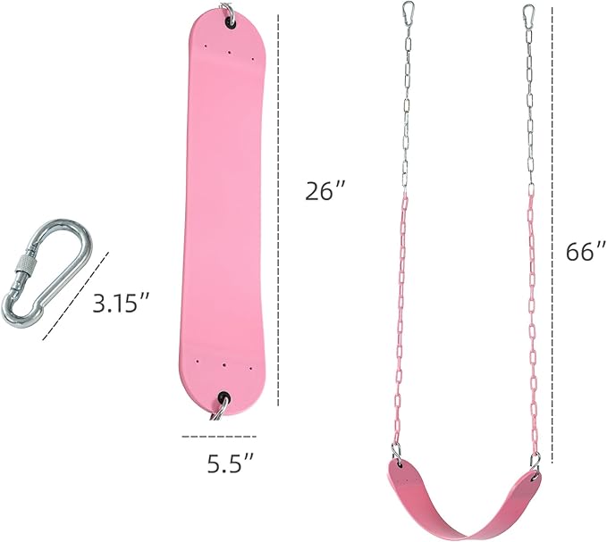 Pink Swing Seat - Heavy Duty Chain Plastic Coated - Playground Swing Set Accessories Replacement Gift Box Set Birthday Gift