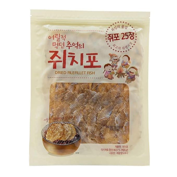 Filefish Fillet Jerky [ Korean Snacks ] Korean Roasted File Fish Jerky, High in Protein and Essential Acids, Dried Fish Snack [ 쥐포, 쥐치포 ] 250 Grams