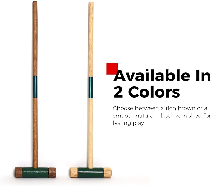 SPORT BEATS Six Player Croquet Set Solid RubberWood 32 Inch Mallets with Carry Case, Six Balls, Nine Wickets, 2 Stakes for Backyard Outdoor Games