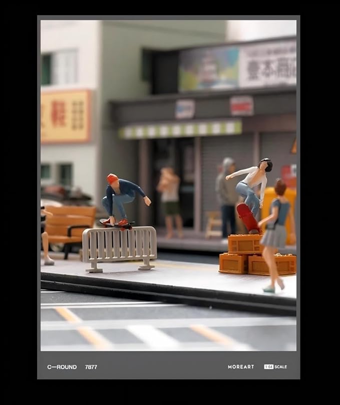 1:64 Scale Hand-Painted Resin Skateboarding Boys - HO Compatible Diorama Model for Train Scenes, Architectural Displays, Collectors & Hobbyists