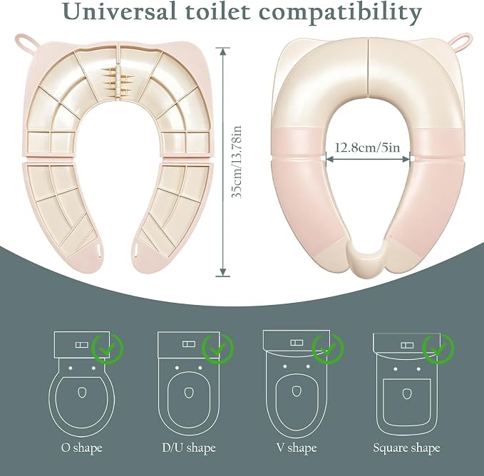 Kids Foldable Toilet Seat with Storage Bag - Training Urine Anti-Slip Toilet Seat Cover with Splash Guard for Children Toddlers, Portable & Travel-Friendly Easy Clean Universal Fit-Pink