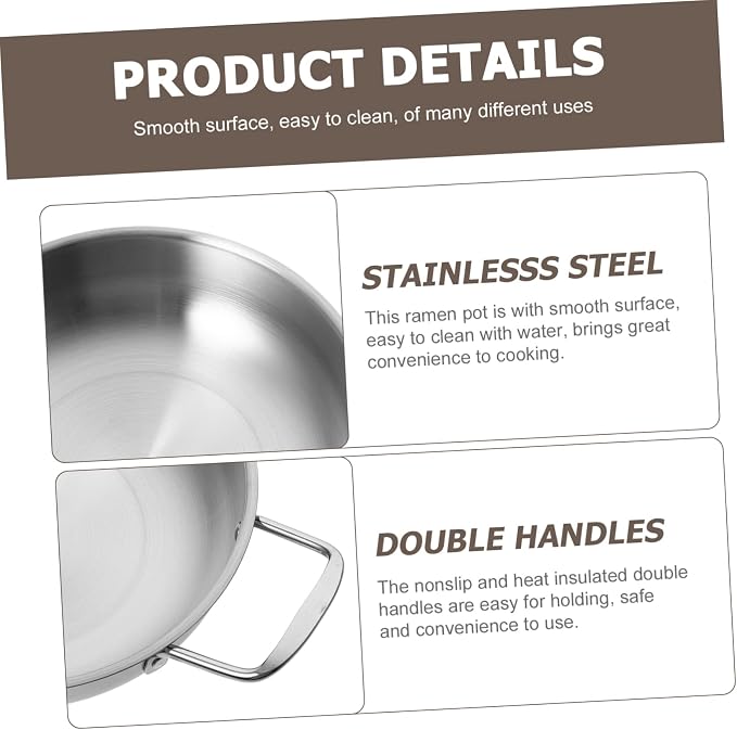 3pcs Stainless Steel Soup Pot Set Heavy Duty Ramen Hot Pot for Cooking Korean Noodles Double Handles Induction Compatible for Home and College Use