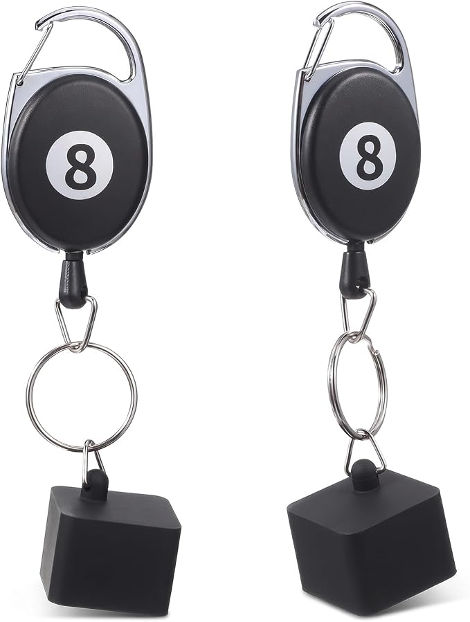 2 Pcs Billiard Chalk Holder, Retractable Cue Chalk Holder with Belt Clip - Billiards Accessories (Black & Silver, Silicone+ABS+Iron)