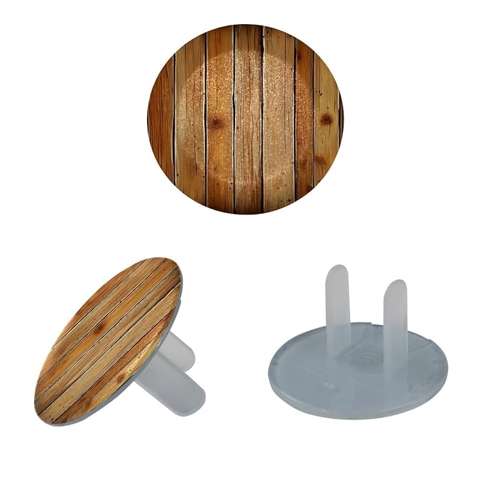 Baby Safety Outlet Plug Electrical Socket Covers, Brown Wooden (2)