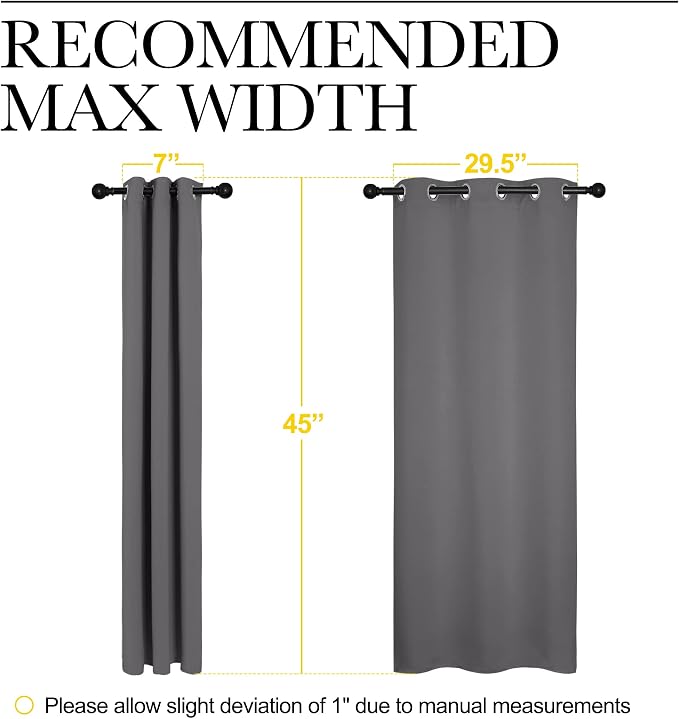 NICETOWN Grey Blackout Curtain Panels for Bedroom, Thermal Insulated Grommet Top Blackout Draperies and Drapes for Basement (2 Panels, W34 x L45-inch, Grey)