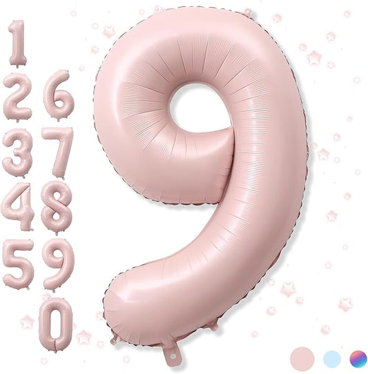 Big Number 9 Balloons, Dusty Light Pink Foil 9 Balloon Numbers 40 Inch, Giant 9th Birthday Party Decor, Pastel Baby Blush Pink Mylar Helium Self Inflating Balloon for Girls Anniversary Decorations