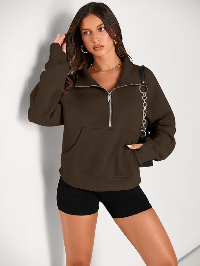 AUTOMET Womens Sweatshirts Half Zip Fleece Pullover Fall Outfits | Fall Fashion Clothes 2026,Cropped Sweatshirts,Cute Y2k Tops,Quarter Zipper Sweater,Winter Loungwear Outfits