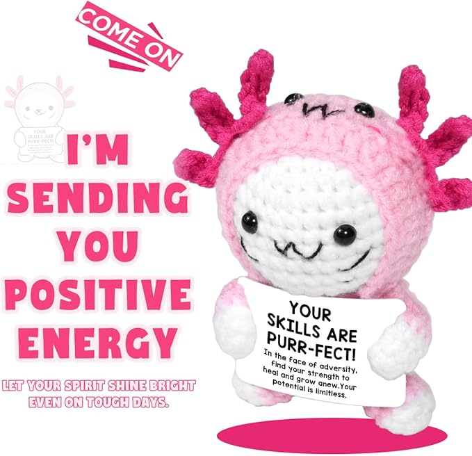 AICase Easter Basket Stuffers Decor Positive Crochet Axolotl,Crochet Cat Animals Stuff Inspirational Fanny Knitted Small Ideas Decorations Birthday Gifts for Women Men Her Sister Mom Dad Girls Boys
