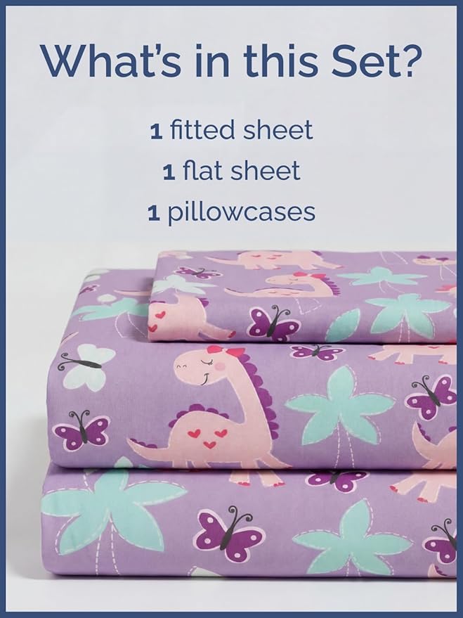 CGK Unlimited Kids Pink Dinos Twin 3 Piece Sheet Set - Boys, Girls, Teens, Toddler - Easy Fit with Deep Pockets - Soft, Cooling & Breathable Sheets - Cute, Cozy, Fade & Wrinkle Free - Machine Washable