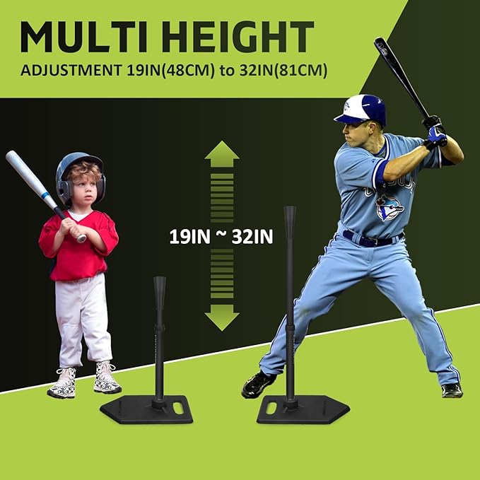 Eastgoing Baseball Tee for Kids, Adjustable 19"-32" Height Telescopic Molded Rubber Tee, Batting Tee,Youth Hitting Tee, Softball Tee for Any Age Player Baseball Practice